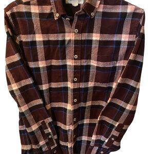 Aeropostale Men's Brown and Blue Plaid Shirt